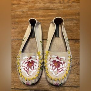 KENZIE Leather Doony Moccasin Flats Boho Painted Flowers Whip Stitched Womens 6